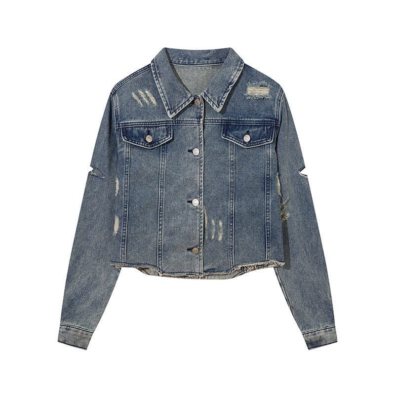 American Street Retro Ripped Denim Jacket