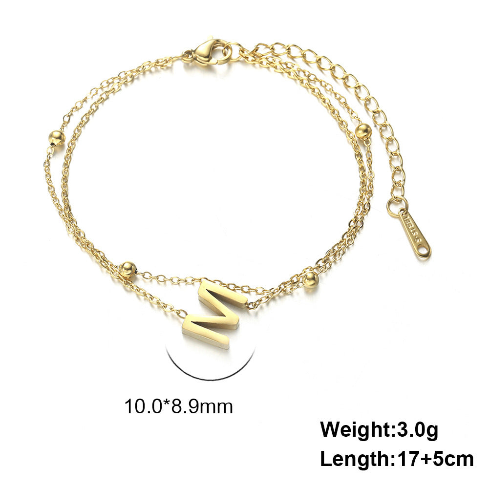 Cut Titanium Steel Double-layer Chain 26 Letters Pendant Bracelet
