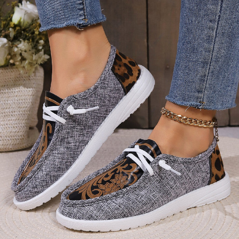 Nouveau bout rond fleur imprimé toile chaussures plates hiver décontracté chaud Plus velours femmes chaussures en peluche
