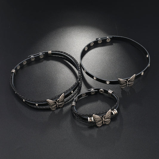 Ins nouveau bracelet en cuir papillon punk de style sombre