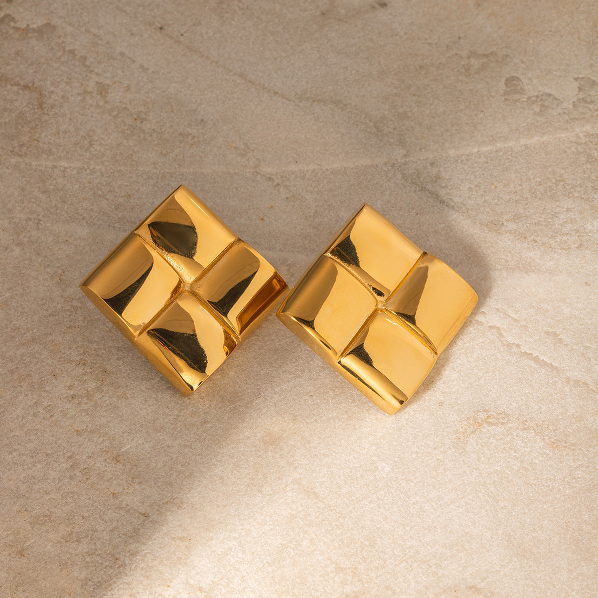 18K Gold Stainless Steel Glossy Cross Texture Earrings