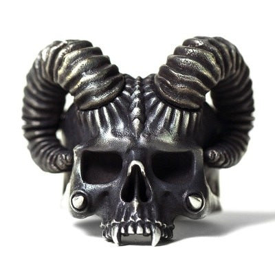 Bague Diable Corne de Satan Crâne Style Gothique
