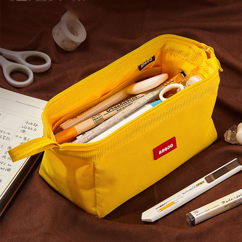 Trousse à crayons en toile de grande capacité, double fermeture éclair, boîte de papeterie haute