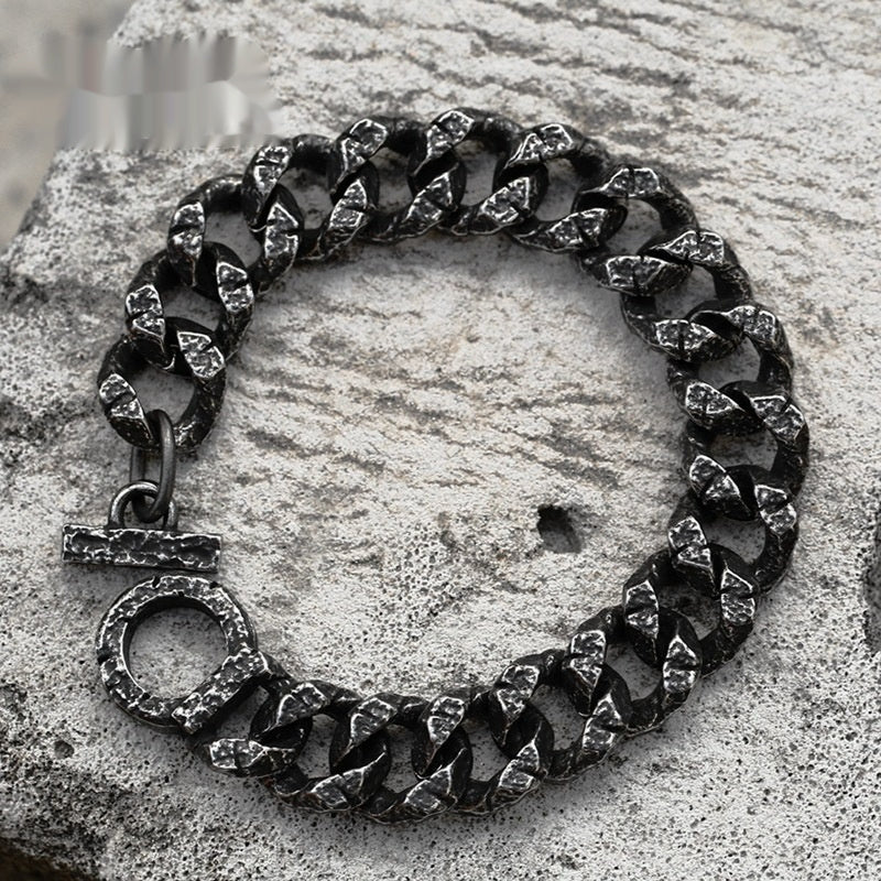 Bijoux à main en acier inoxydable, motif sculpté rétro, personnalité créative