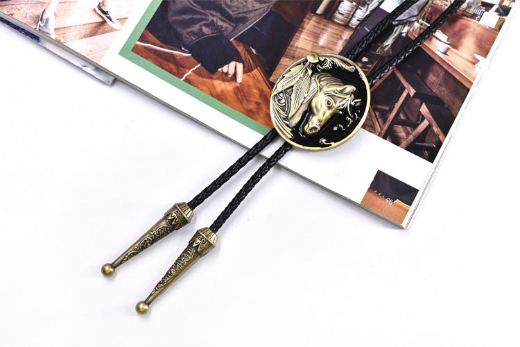Punk Genuine Leather Polo Bow Tie Retro Horse Zinc Alloy Leather Necklace