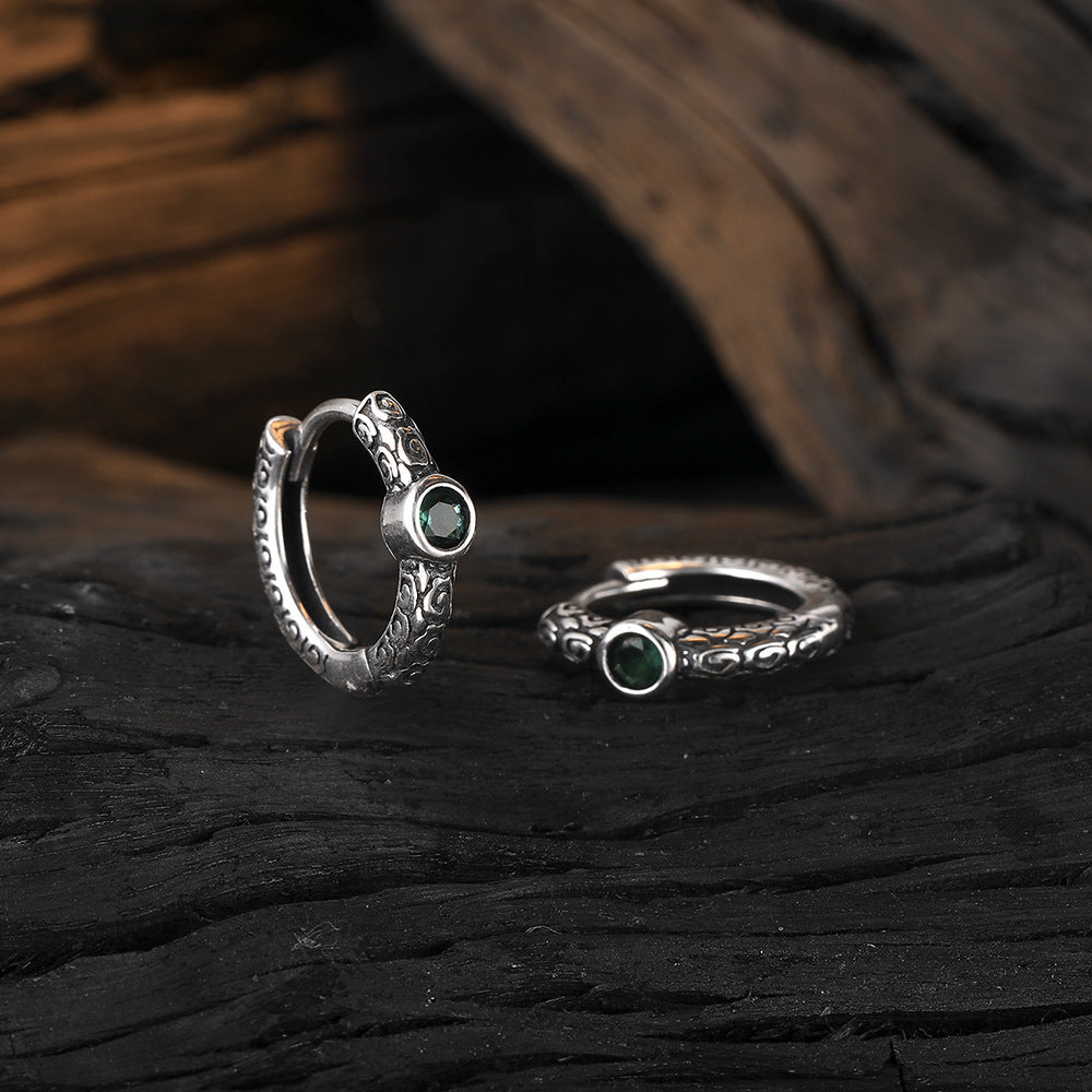 S925 Sterling Silver Tang Grass Pattern Vintage Earrings For Women