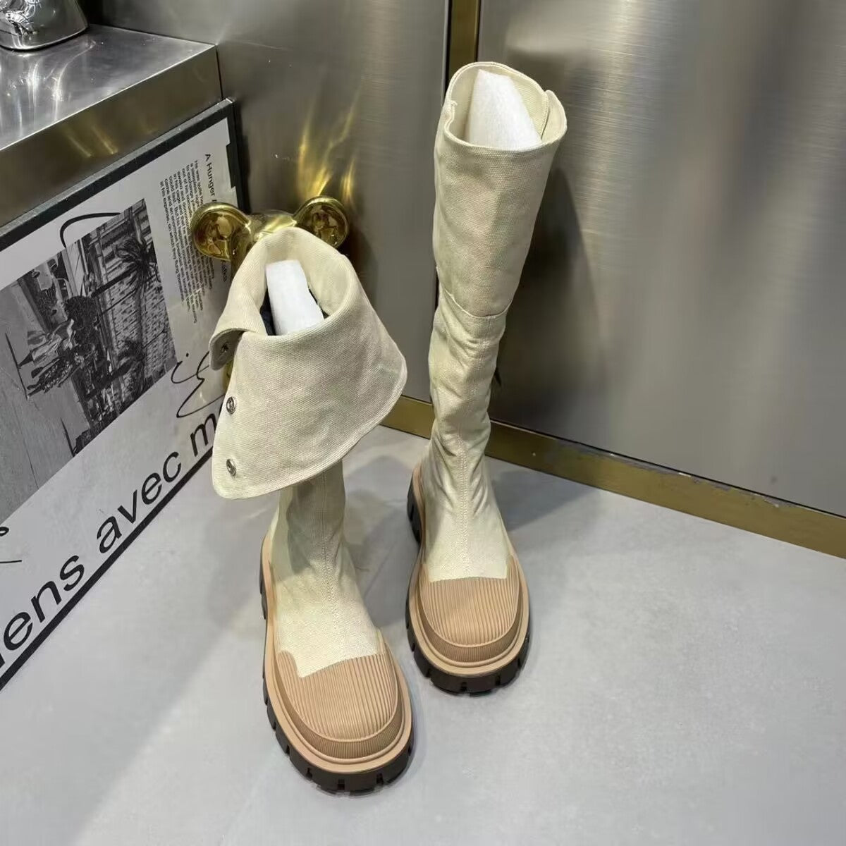 Denim femme bottes toile fond épais tête ronde