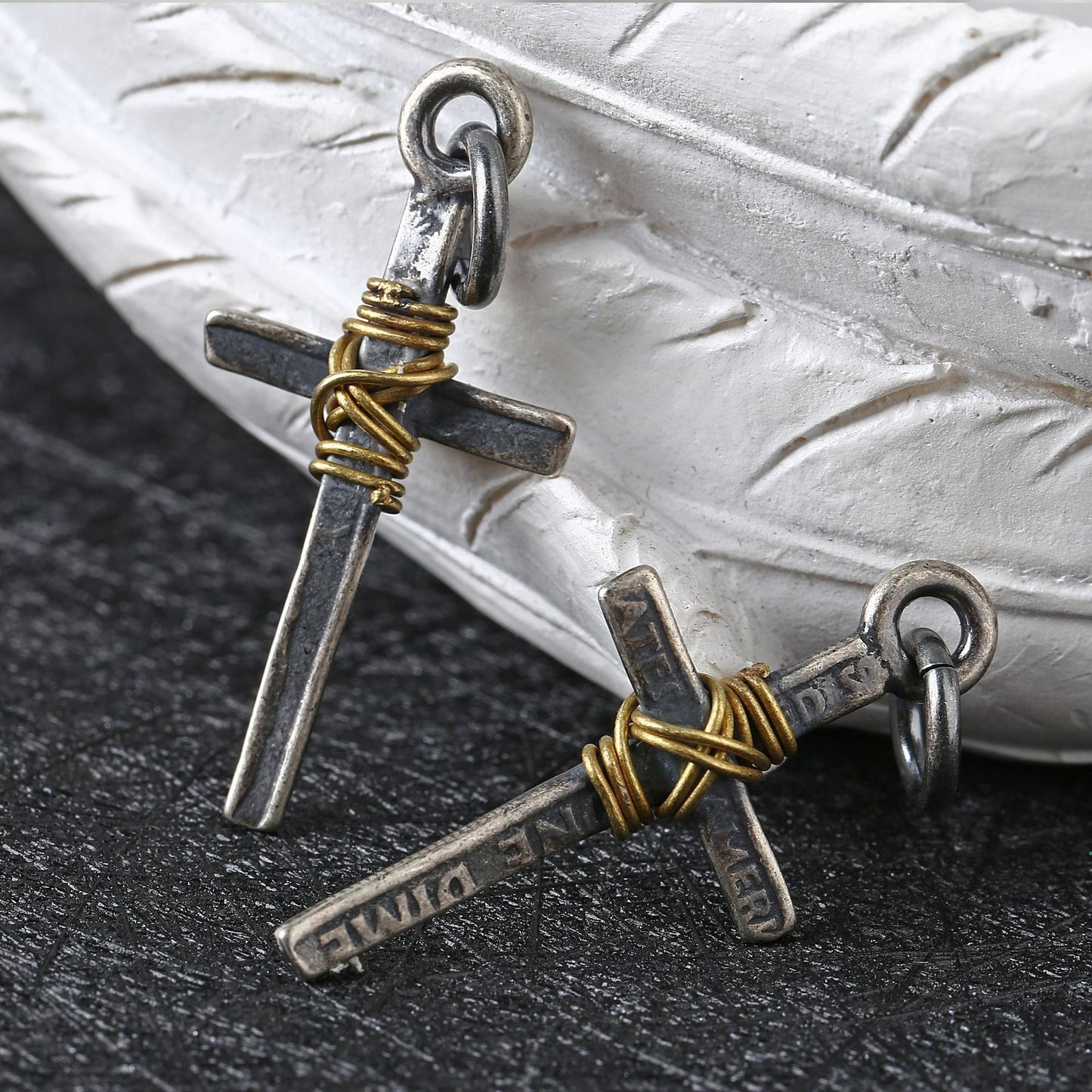 S925 Silver Cross Pendant Winding Copper Wire