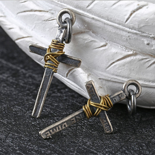 S925 Silver Cross Pendant Winding Copper Wire