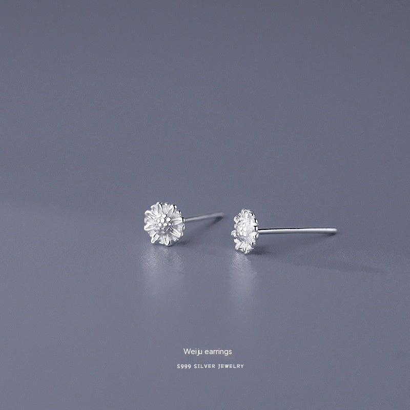 S999 Pure Silver Stud Earrings For Women Simple
