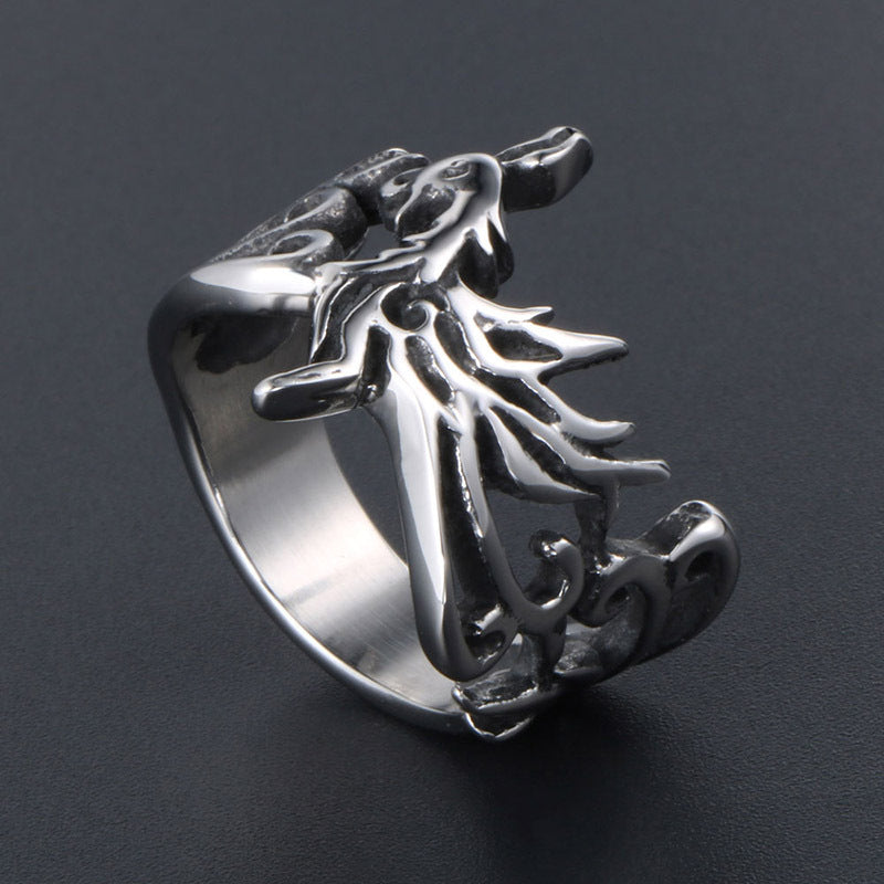 Ornament Retro Phoenix God Bird Titanium Steel Fashion Ring