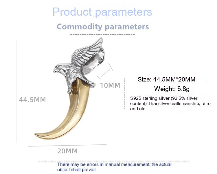 S925 Sterling Silver Eagle Claw Pendant Punk