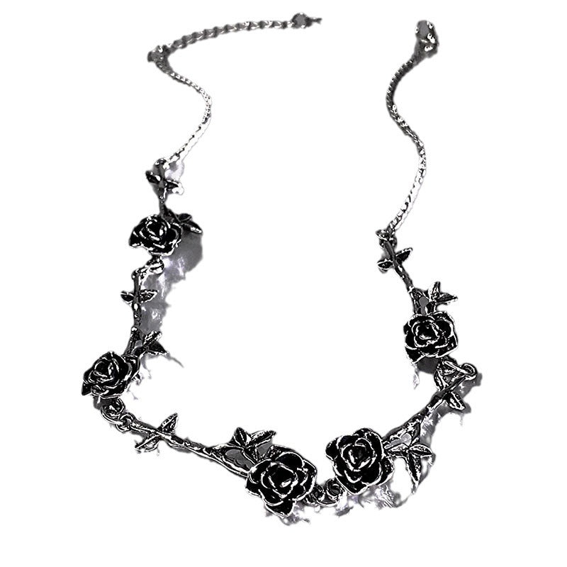 Dark Thorn Rose Necklace Women's Retro Distressed
