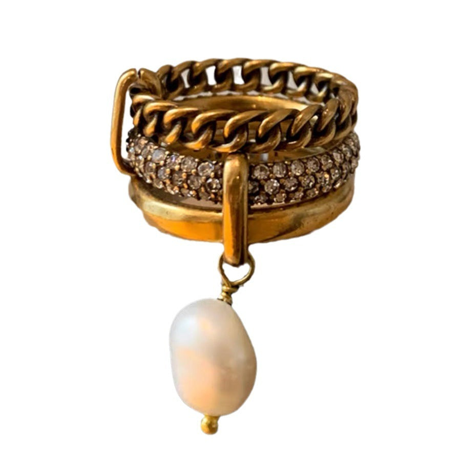 Retro Multi-layer Baroque Pearl Ring For Women
