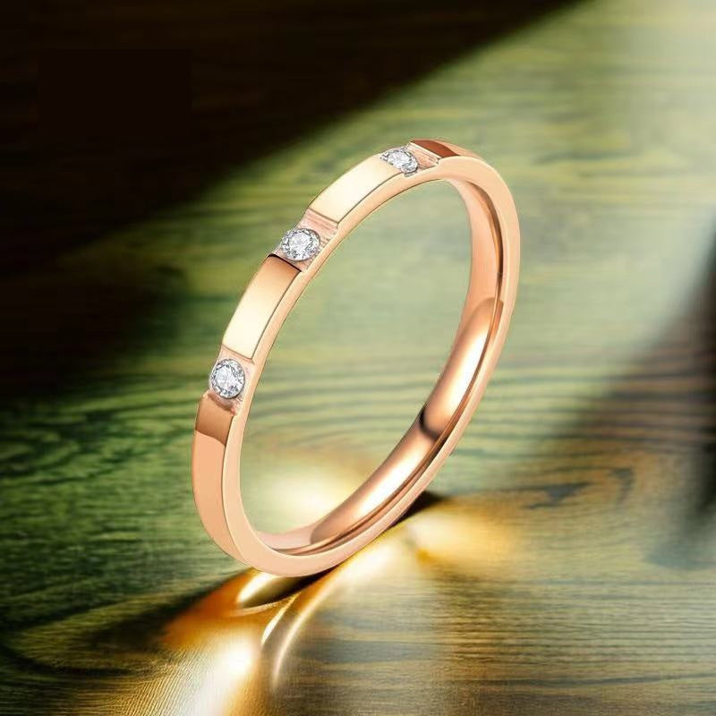 Titanium Steel Simple Bracelet Design Niche Advanced Insi Light Luxury Non-fading Diamond-studded Ring