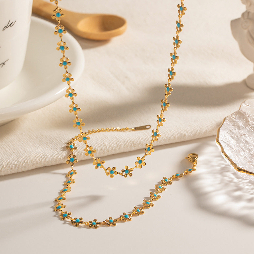 Collier et Bracelet à fleurs en glaçure, Style National pastoral, bijoux