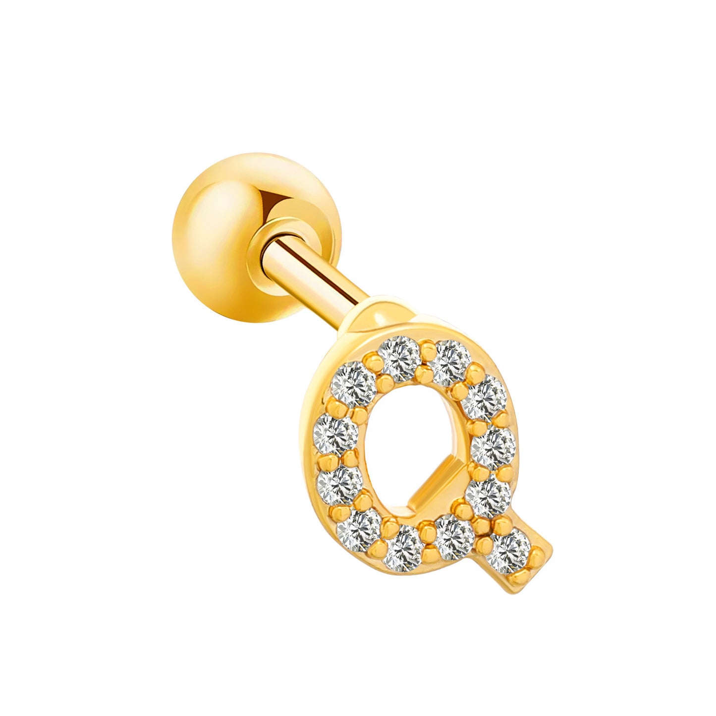 Inlaid Zircon 26 English Letters Ear Bone Stud Retro Personality Alloy Letter Thread Stud Earrings Ear Piercing