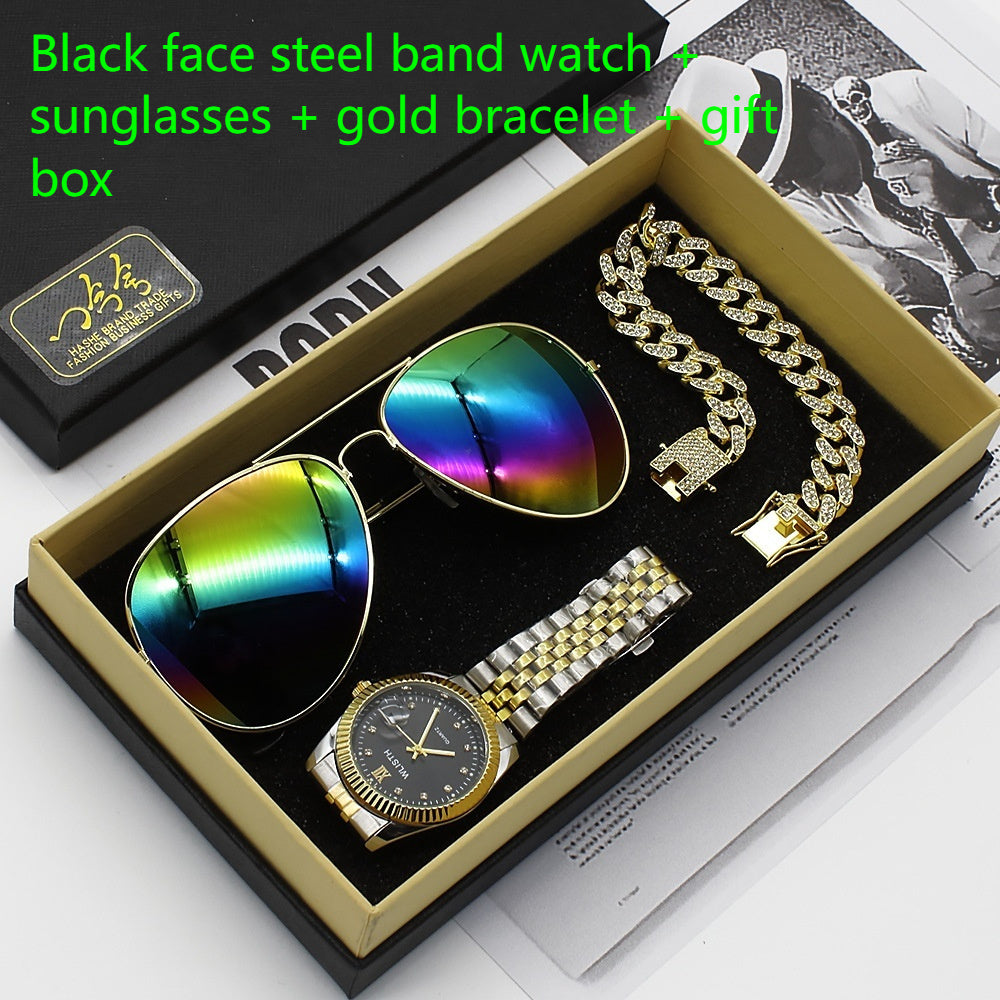 Montre-bracelet lunettes nouvelle montre pour hommes affaires commerce extérieur lunettes de soleil montre boîte-cadeau costume