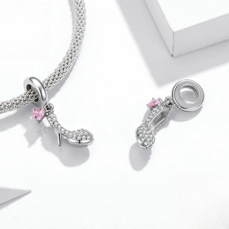 Bracelet pendentif chaussures en cristal en argent sterling 925 simple plaqué or blanc