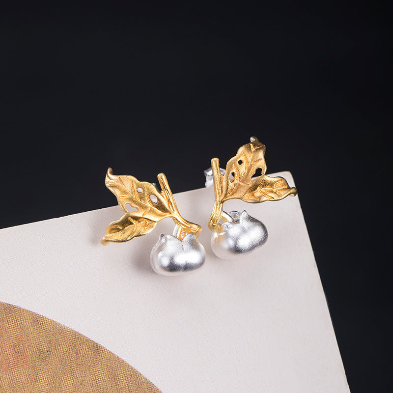 S925 Silver Personalized Ethnic Style Creative Persimmon Stud Earrings