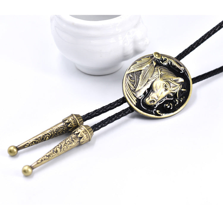 Punk Genuine Leather Polo Bow Tie Retro Horse Zinc Alloy Leather Necklace
