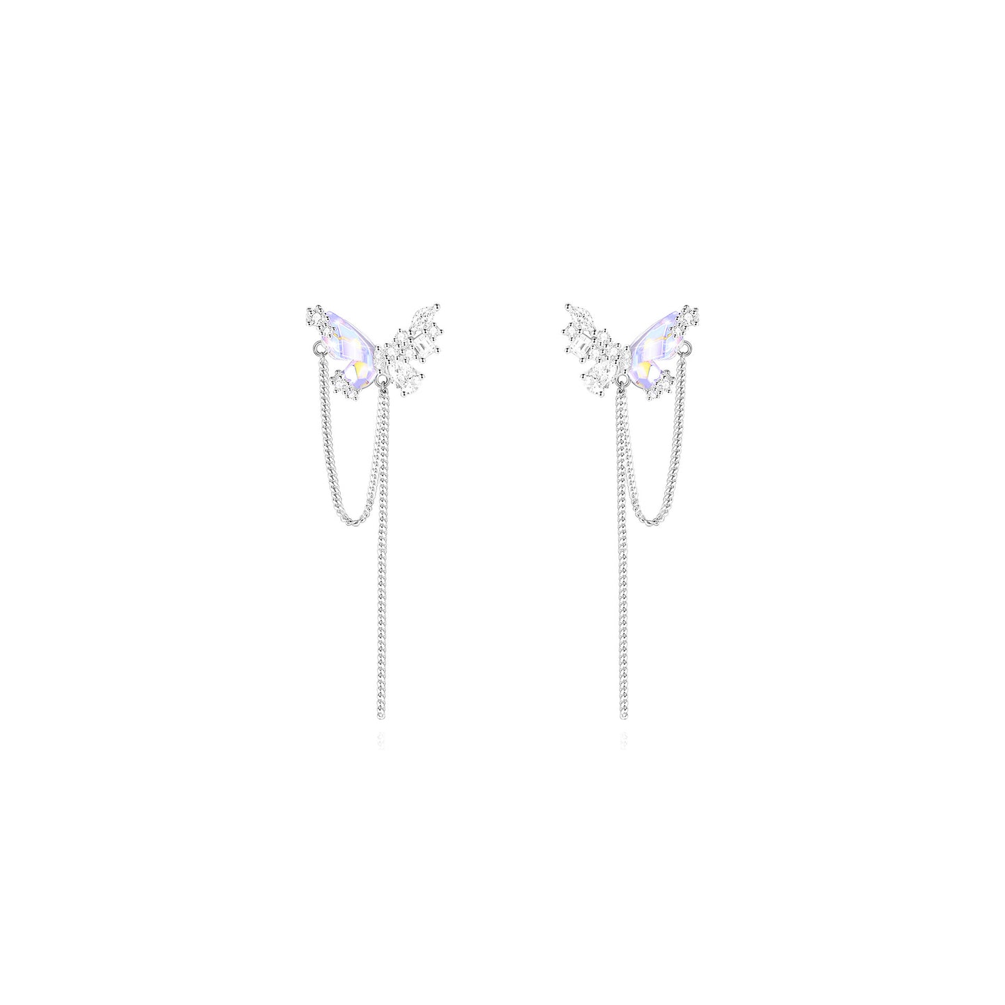 Original Design S925 Sterling Silver Pearl Stitching Aurora Small Butterfly Earrings