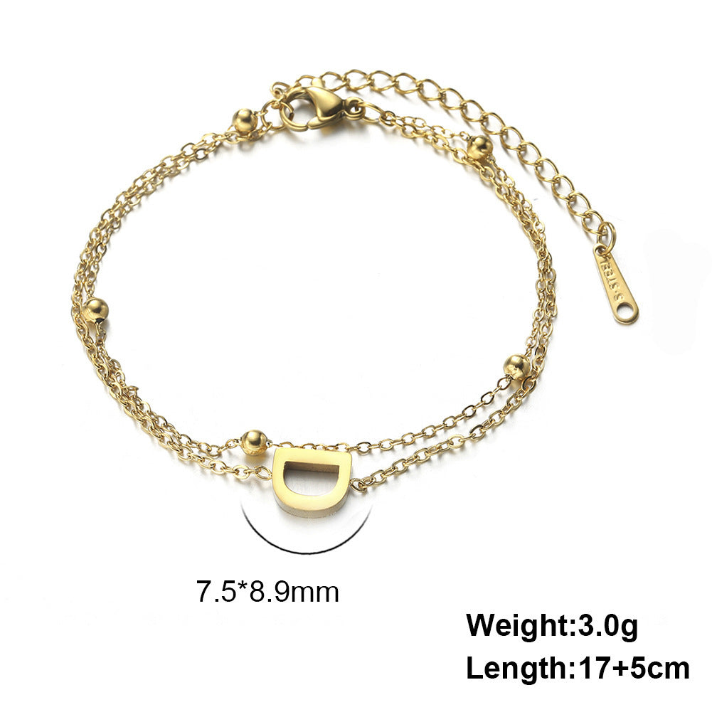 Cut Titanium Steel Double-layer Chain 26 Letters Pendant Bracelet