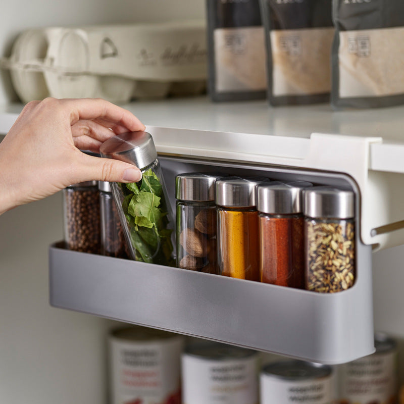 Support de rangement de bouteilles d'assaisonnement, boîte d'assaisonnement de cuisine, pot à épices suspendu, support de rangement domestique sans poinçon