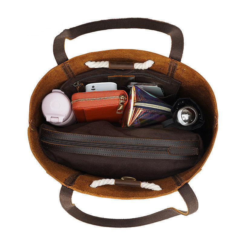 Sac à main en cuir à couche supérieure rétro pour femmes