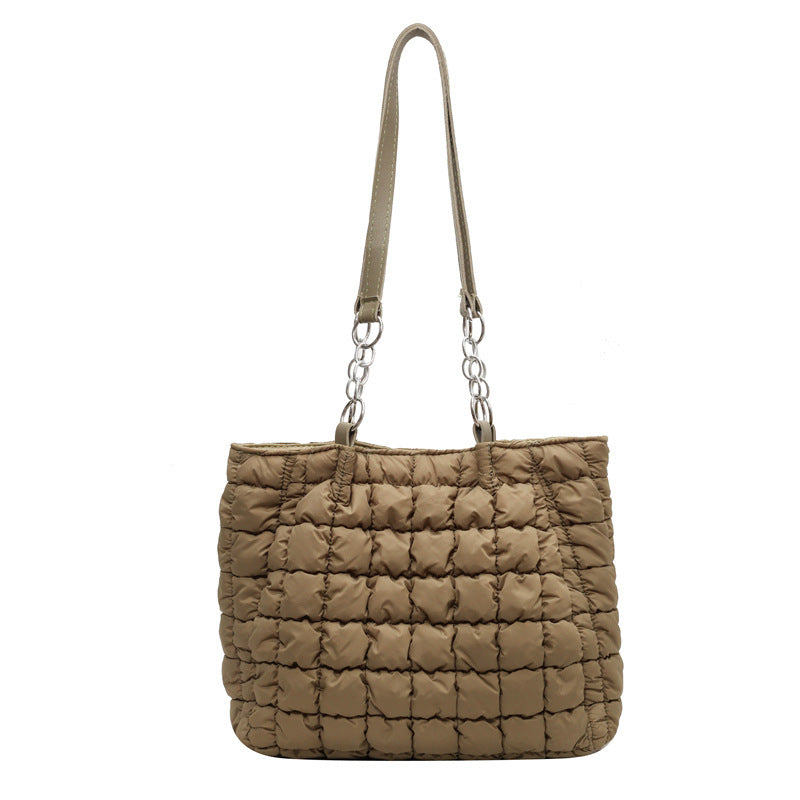 Sacs à main à carreaux en chaîne pour femmes, fourre-tout de styliste à bulles de grande capacité, sac à bandoulière plissé sous les aisselles, mode automne et hiver