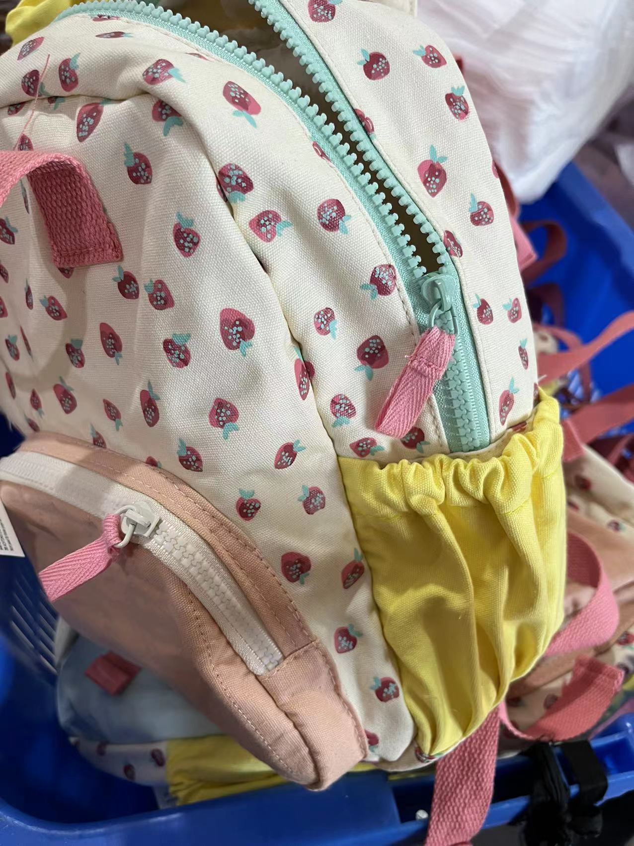 Sac à dos en toile de coton Dopamine fraise, impression multicolore, mignon sac d'école pour enfants, nouvelle collection