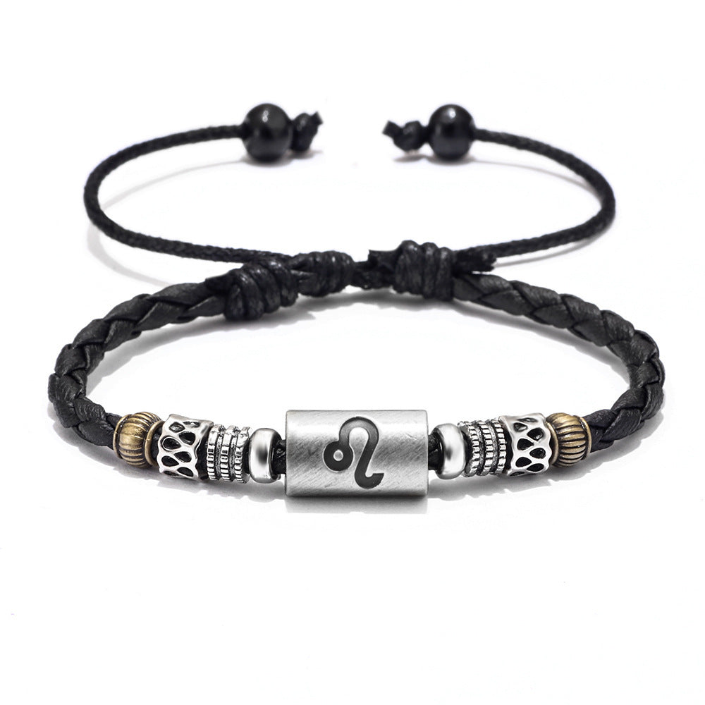 Fashion Personality Trend Twelve Constellation Symbol Leather Rope Braided Rope Bracelet