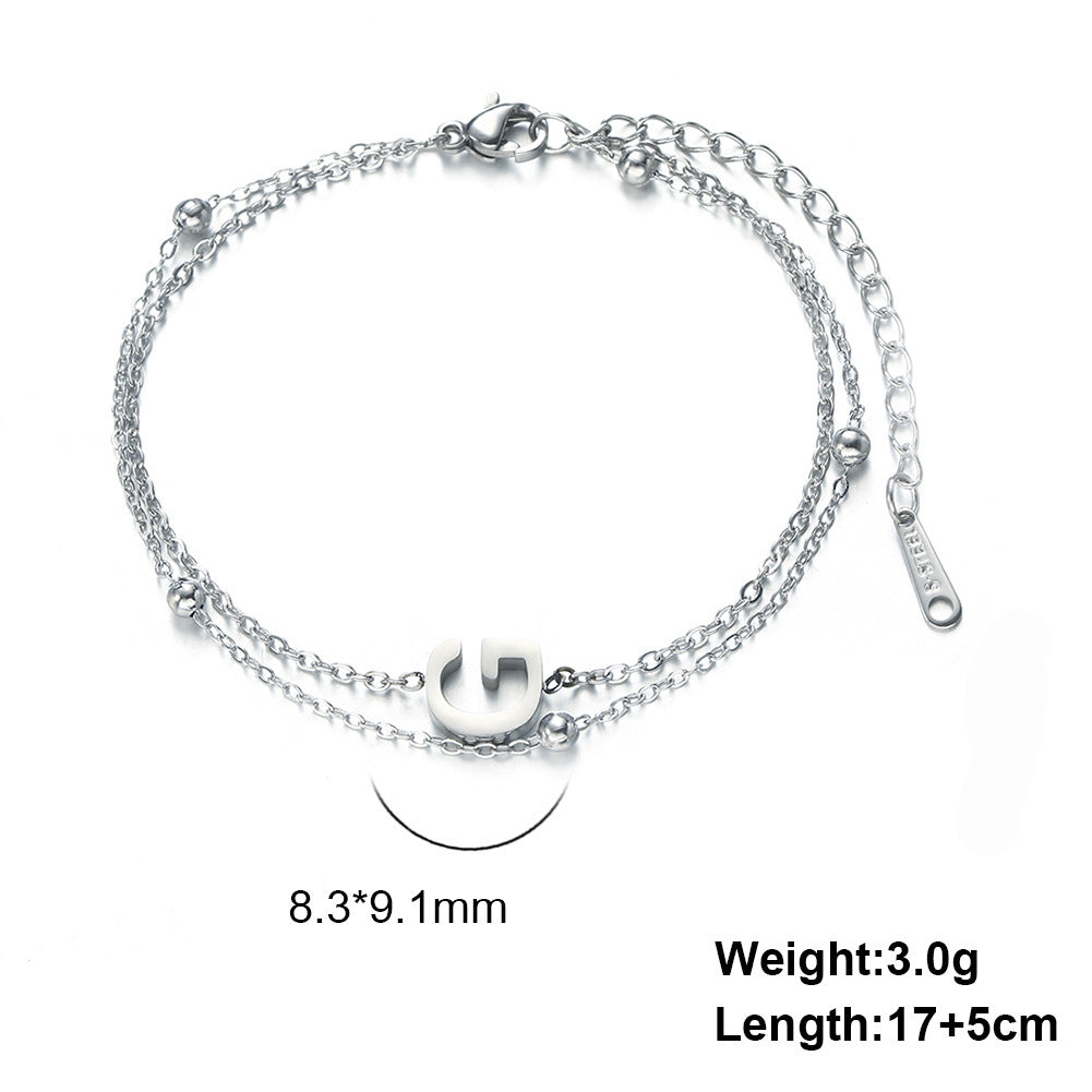 Cut Titanium Steel Double-layer Chain 26 Letters Pendant Bracelet