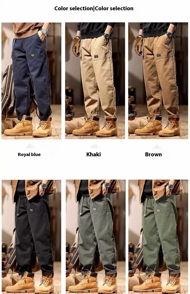 Autumn Men's Casual Washed Overalls Retro Loose Trousers