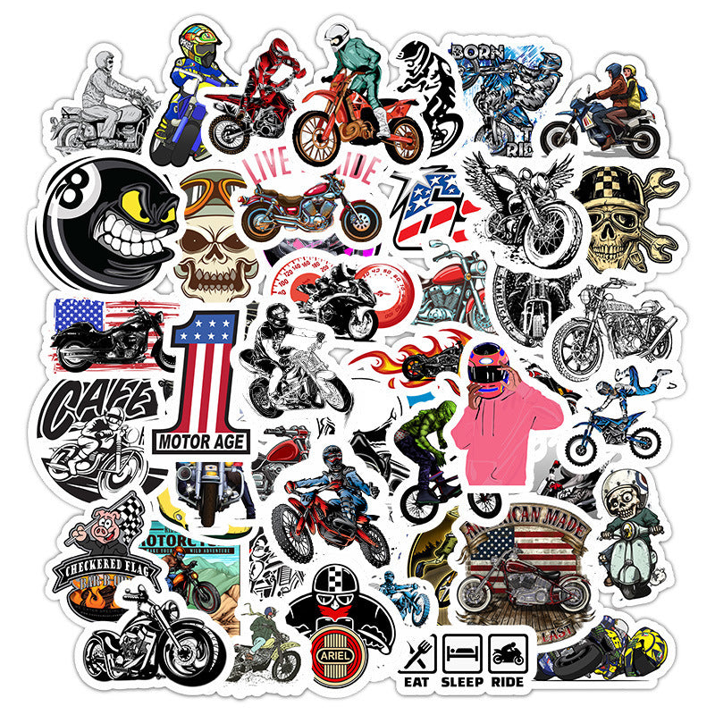 50 autocollants Graffiti de personnage de moto, autocollants imperméables et amovibles pour bagages, Skateboard