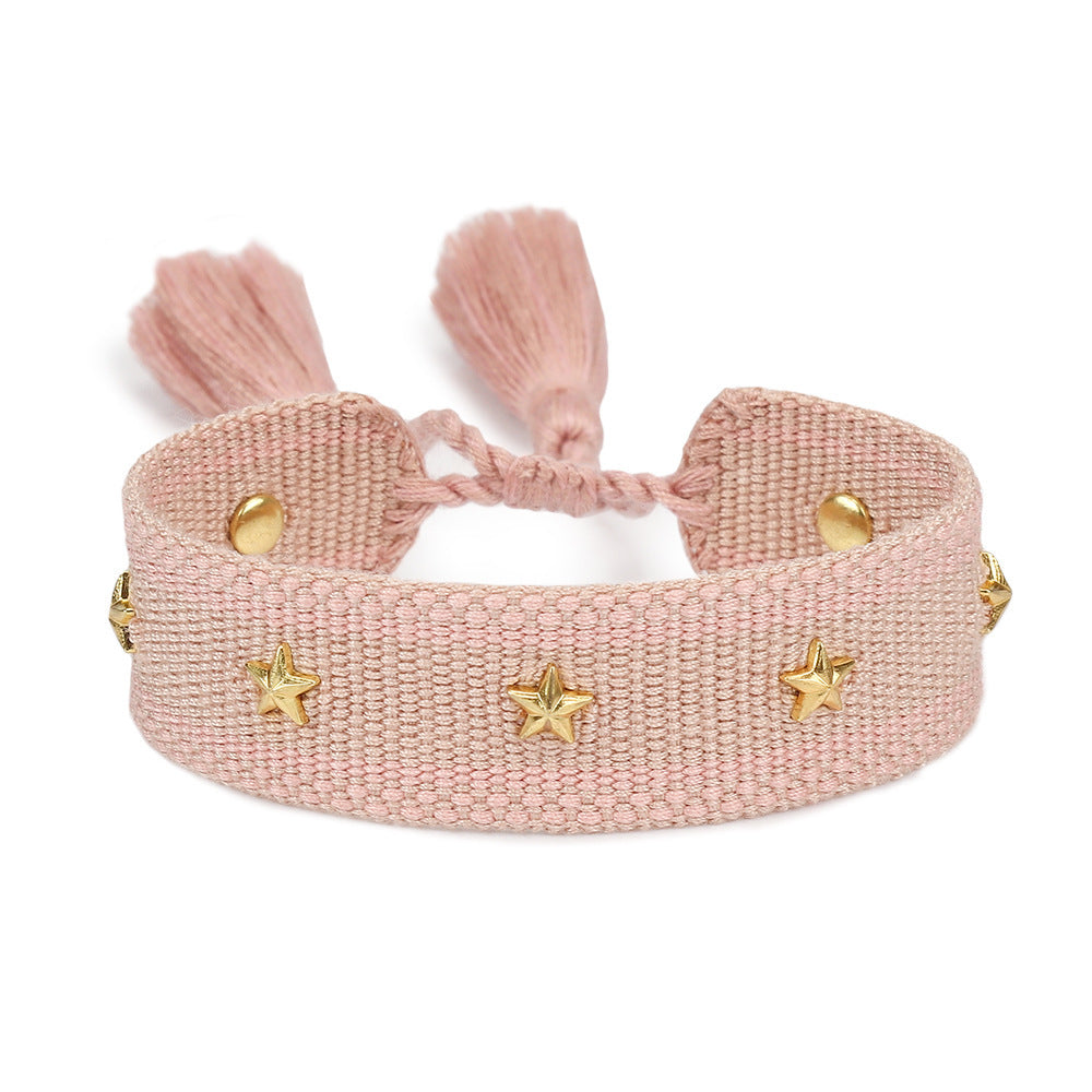 XINGX Square Rivet Braided Tassel Bracelet