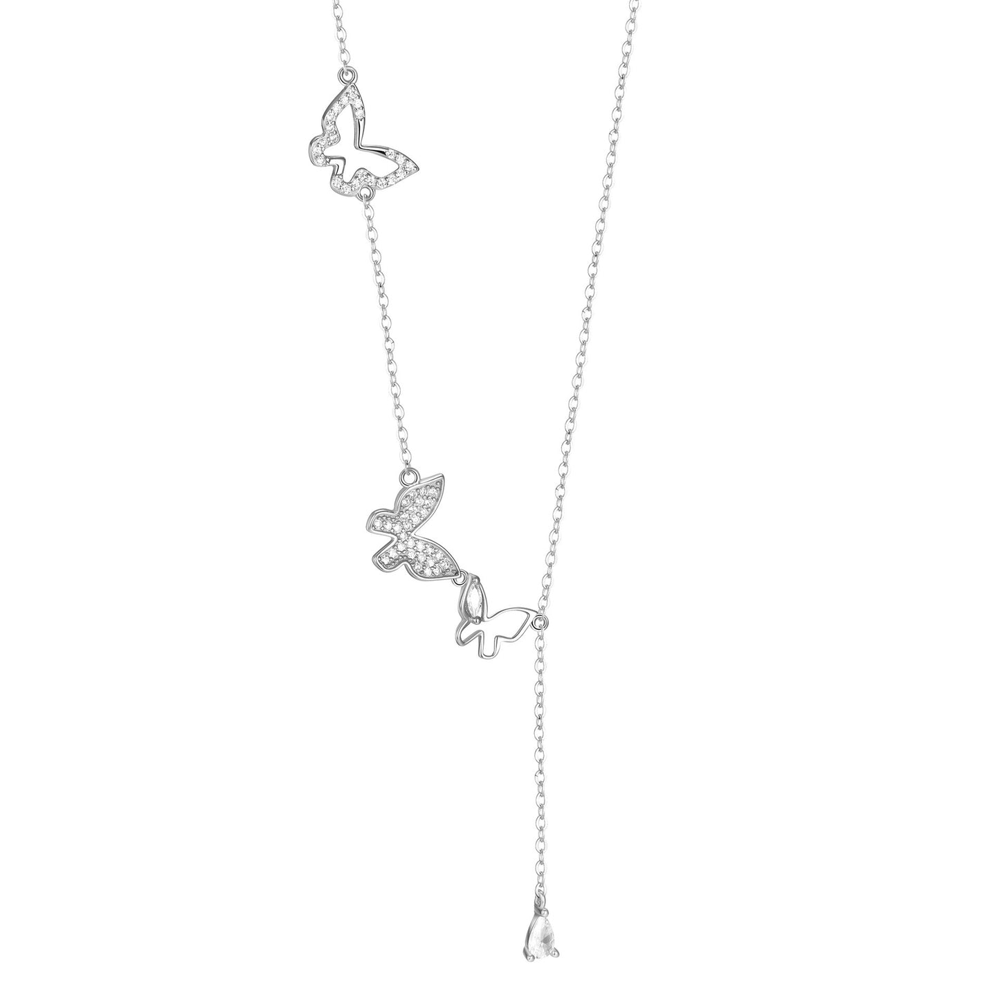S925 Sterling Silver Diamond Tassel Butterfly Necklace