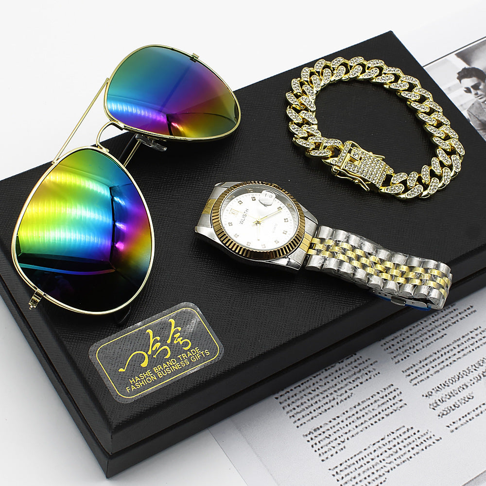Montre-bracelet lunettes nouvelle montre pour hommes affaires commerce extérieur lunettes de soleil montre boîte-cadeau costume