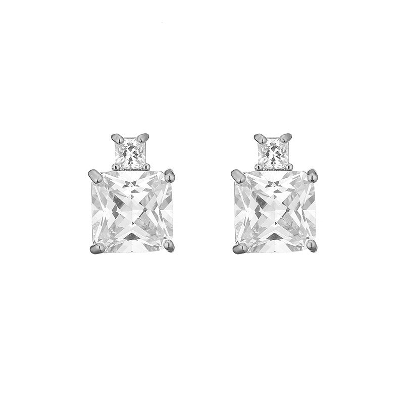 Colored Gems Blue Burst Geometric Square Zircon Earrings