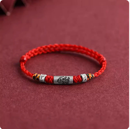 Bracelet corde rouge douze zodiaque en argent pur