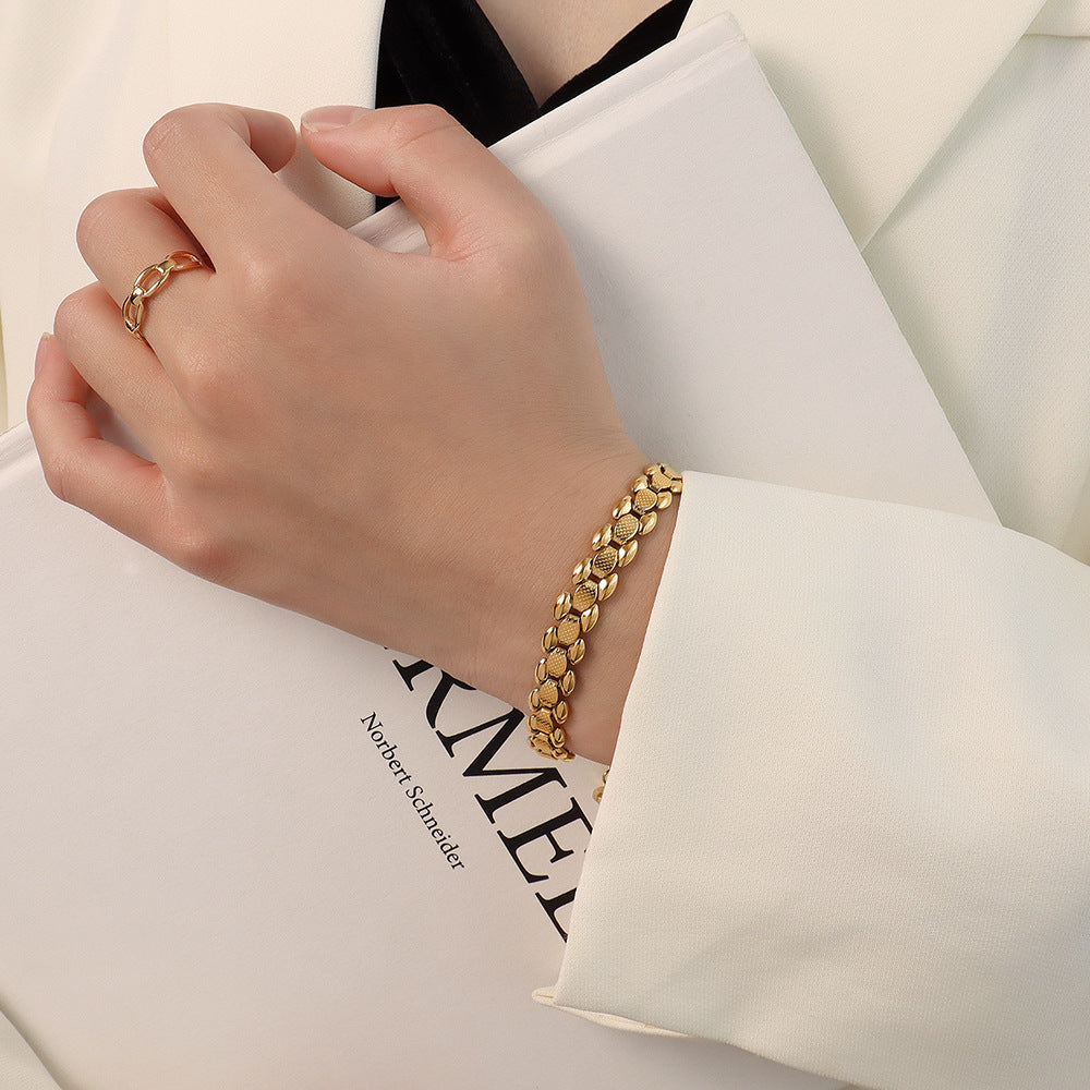 Widened Titanium Steel Plated 18K Gold Color Protection Bracelet