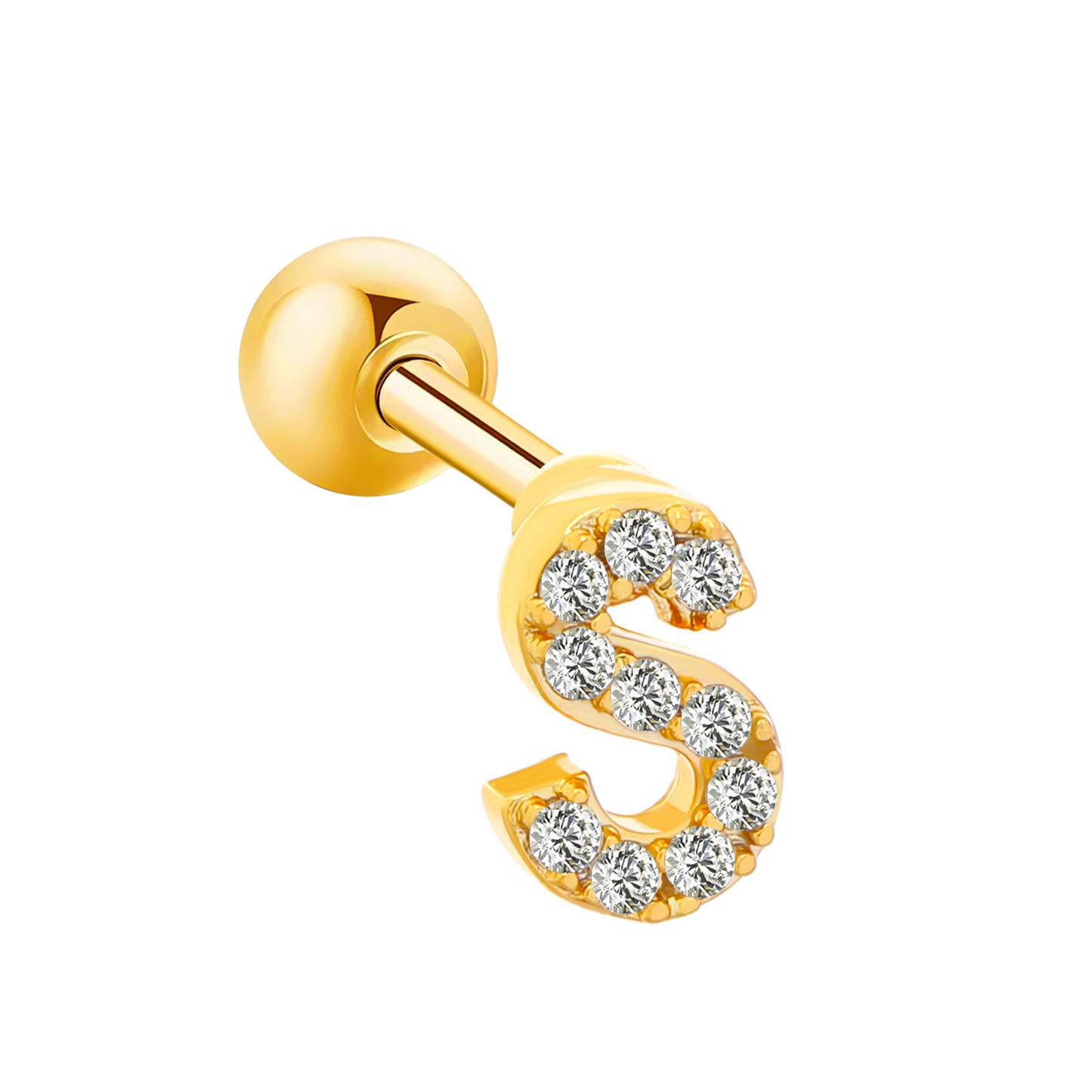 Inlaid Zircon 26 English Letters Ear Bone Stud Retro Personality Alloy Letter Thread Stud Earrings Ear Piercing