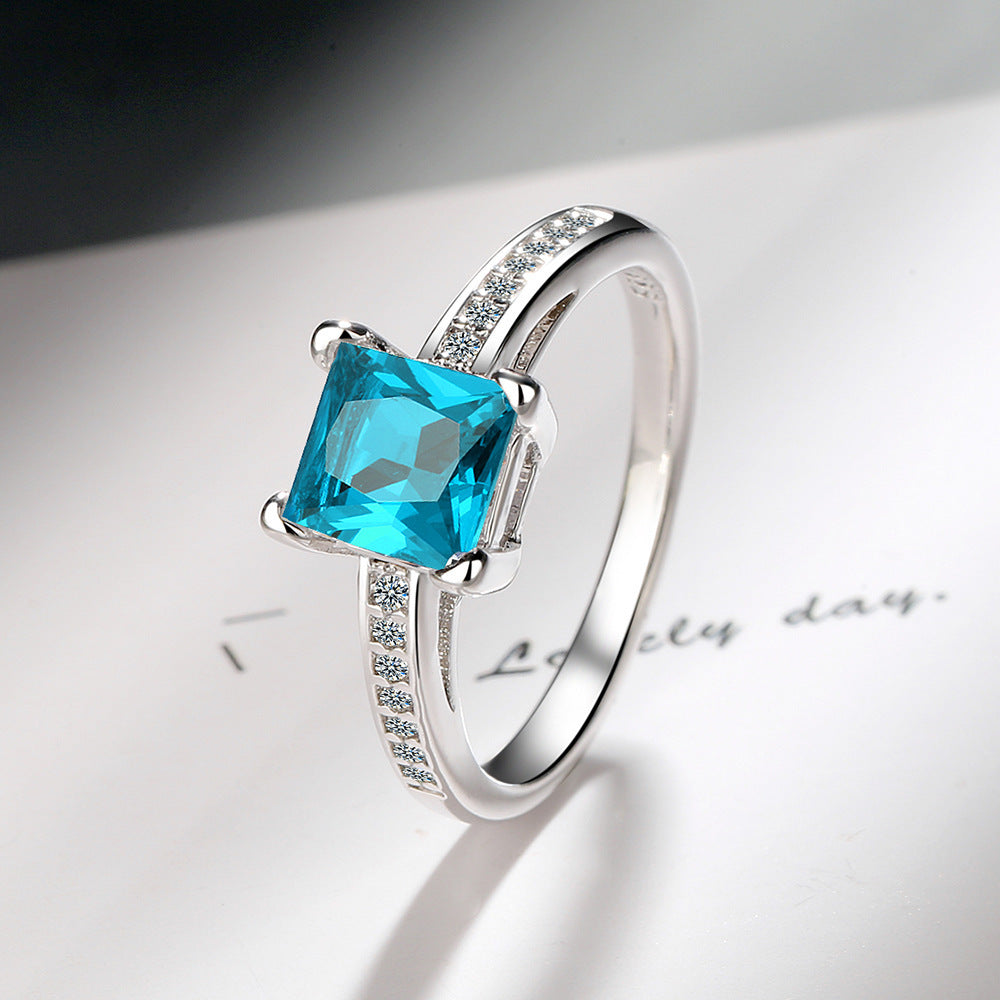 Bague de Bracelet transfrontalière de princesse en Zircon, strass carrés à quatre griffes