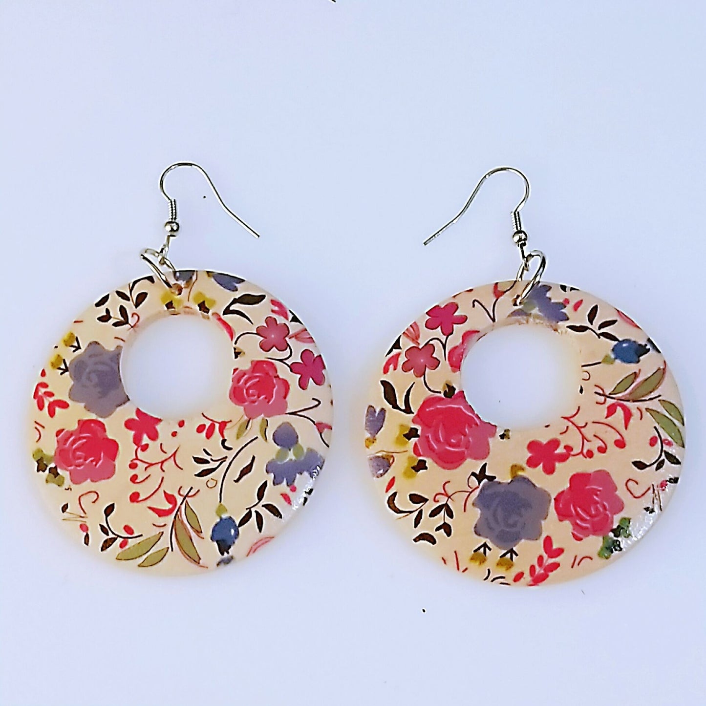 Round Printed Hollow Wooden Earrings South Korea