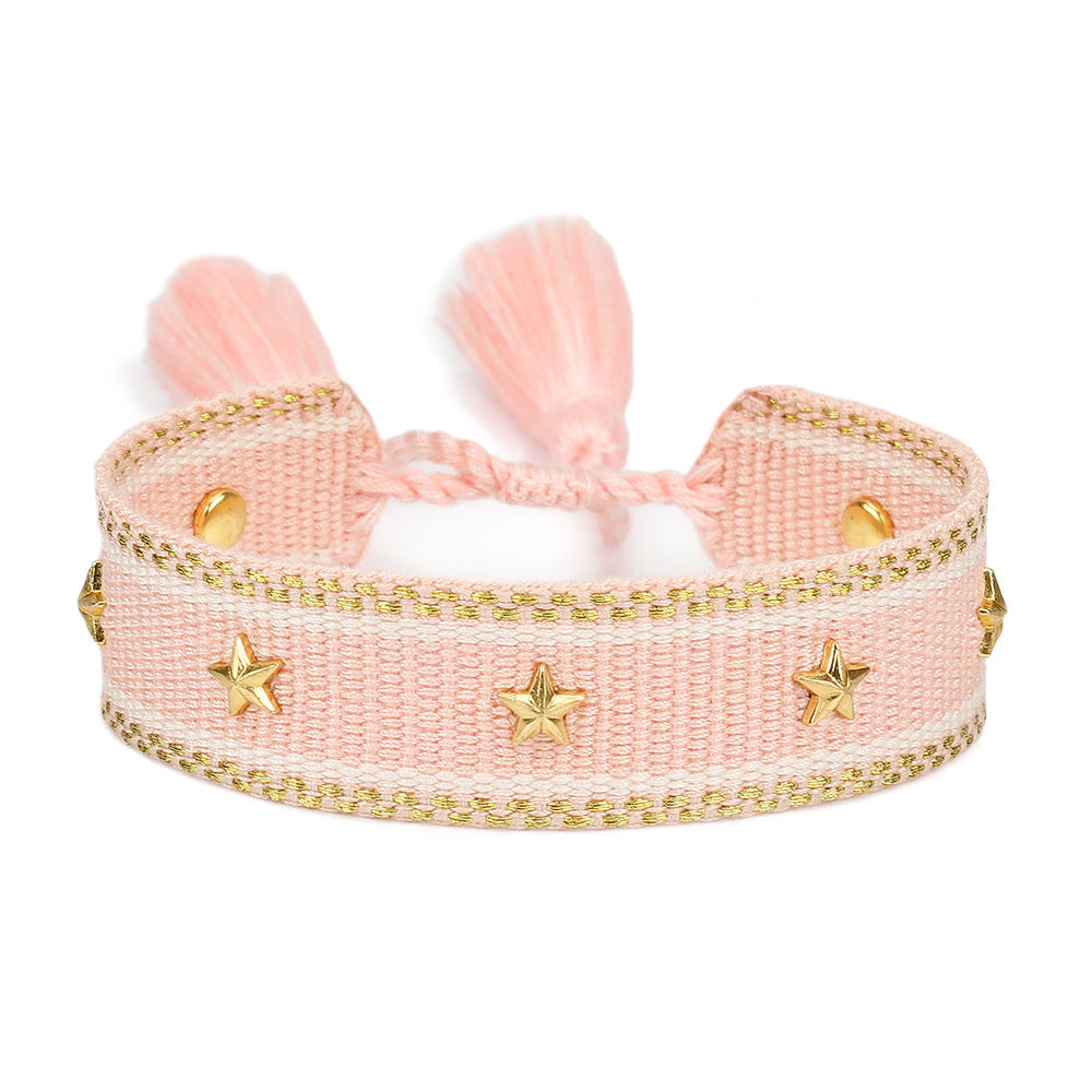 XINGX Square Rivet Braided Tassel Bracelet