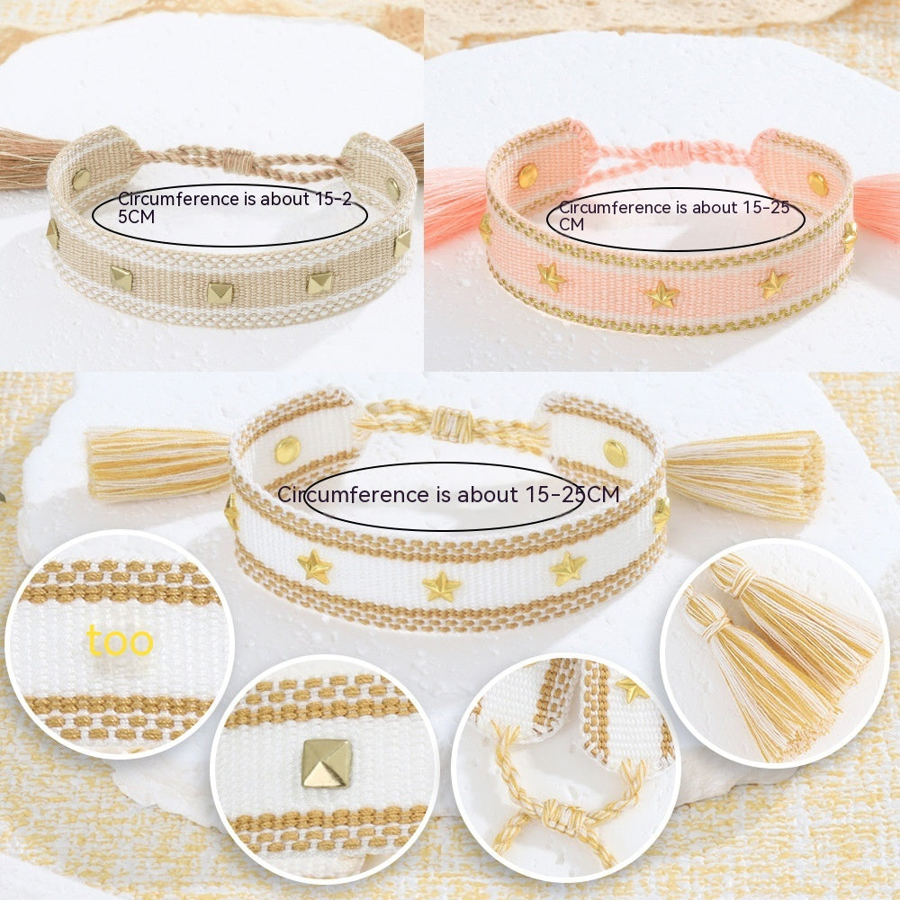 XINGX Square Rivet Braided Tassel Bracelet