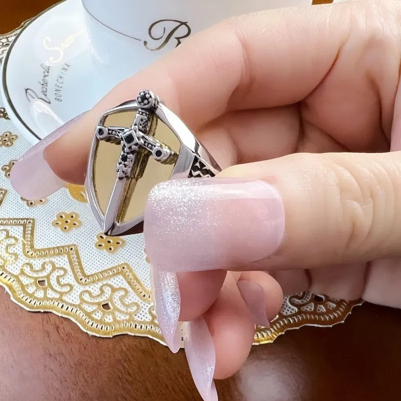 European And American Retro Diamonds Cross Exaggerated Personalized Punk Index Finger Men's Ring