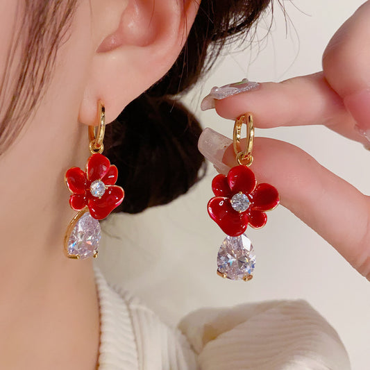 Fashion Flower Zircon Elegant Retro Earrings