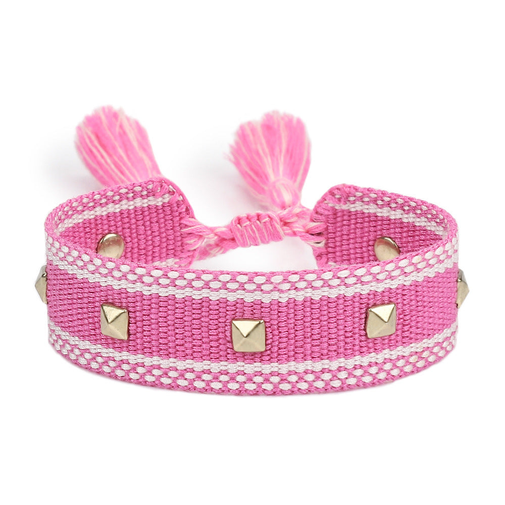 XINGX Square Rivet Braided Tassel Bracelet