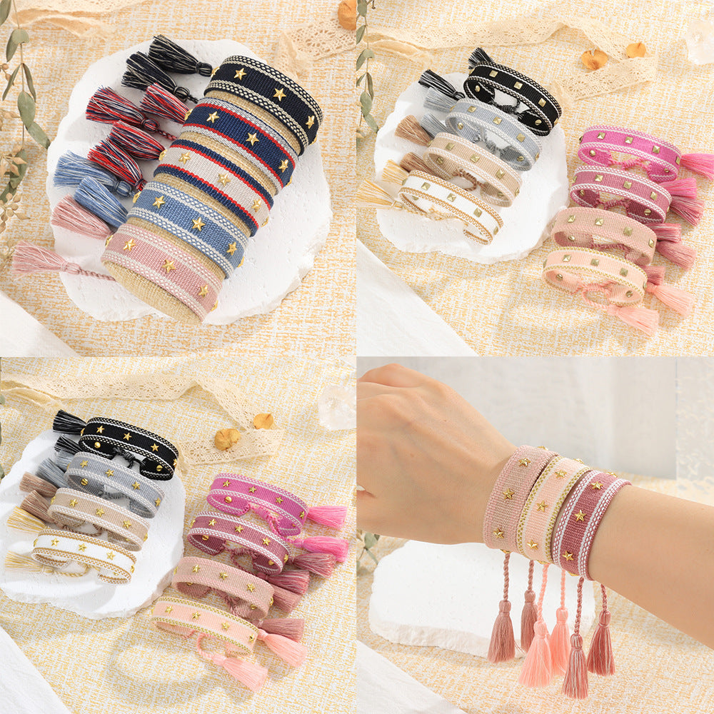 XINGX Square Rivet Braided Tassel Bracelet